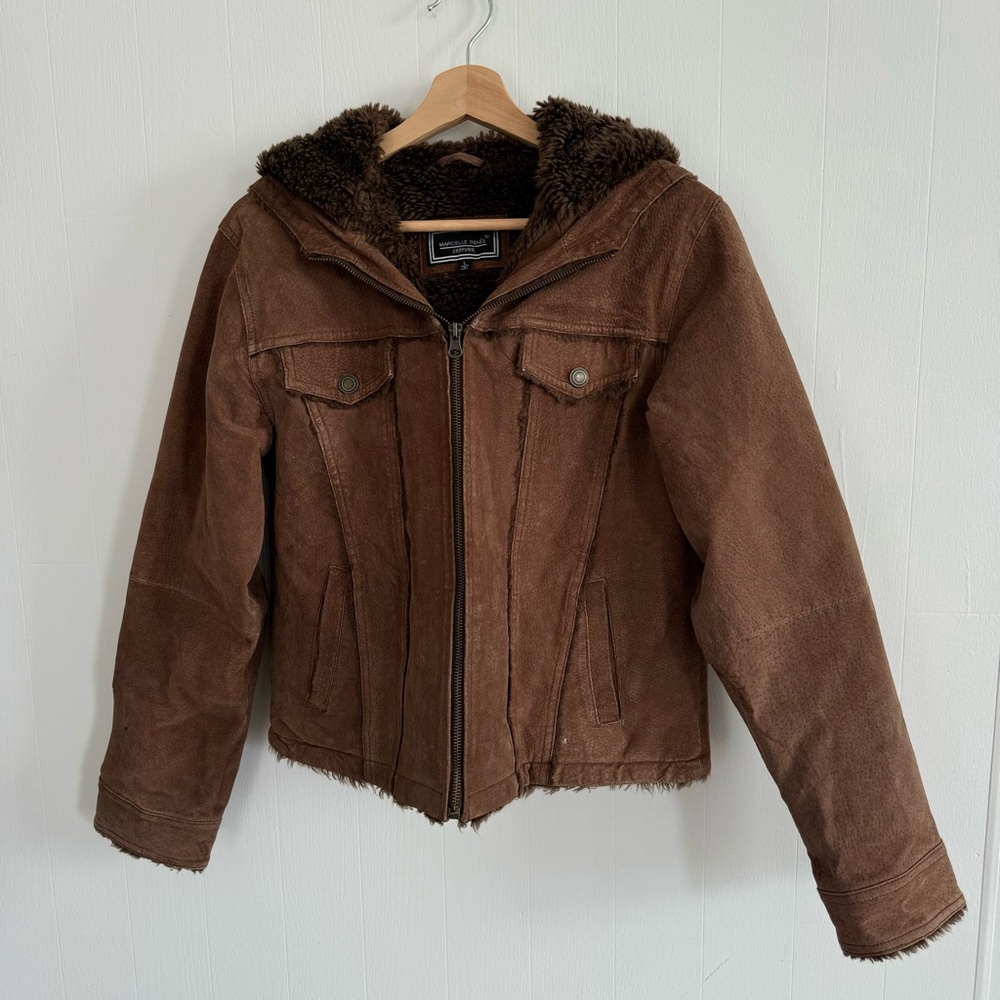 VTG Brown Leather Hooded Jacket